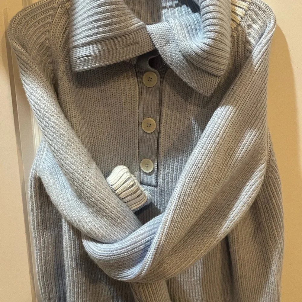 Varley Light Blue Ribbed Button-Up Sweater - Picture 11 of 16